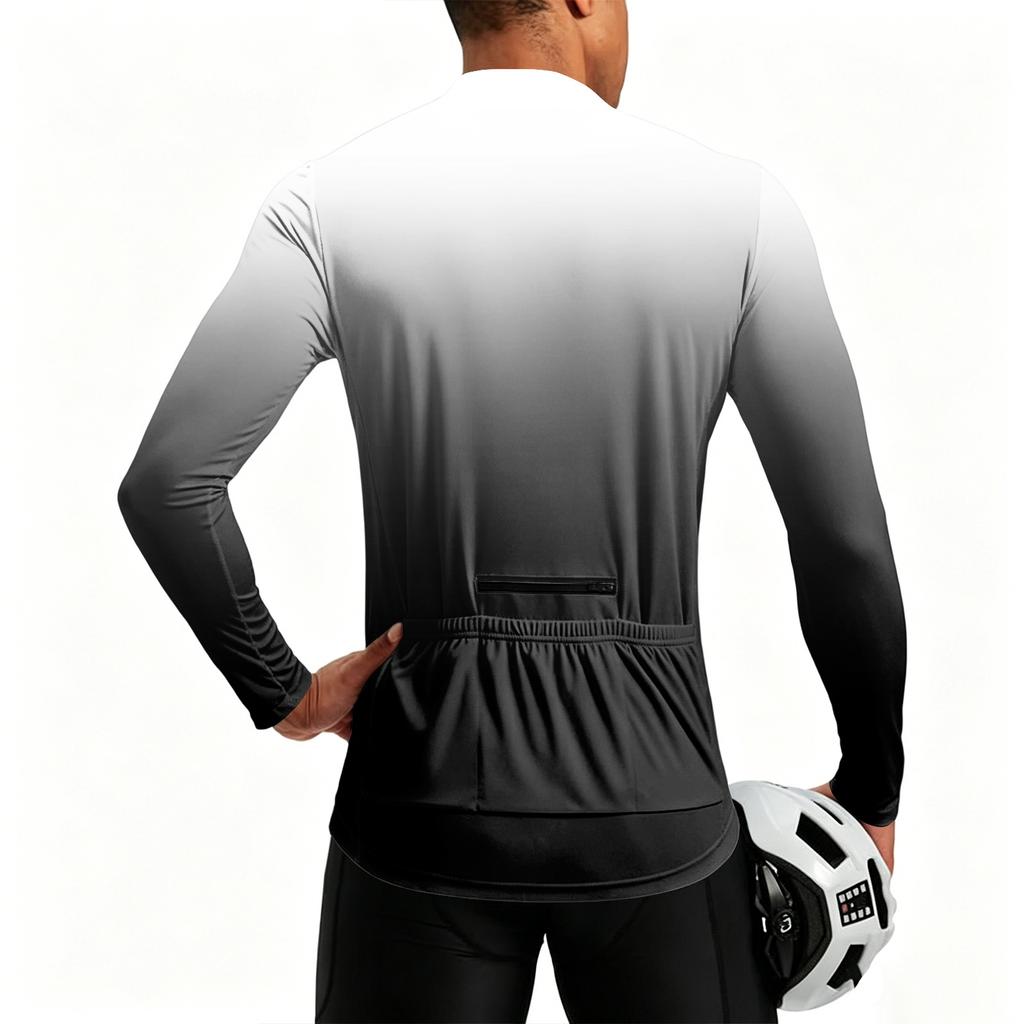 Maillot de Ciclismo de Manga Larga para Hombre Transpirable de Secado Rápido Estampado Degradado Pulóver con Media Cremallera para Deportes al Aire Libre y Fitness