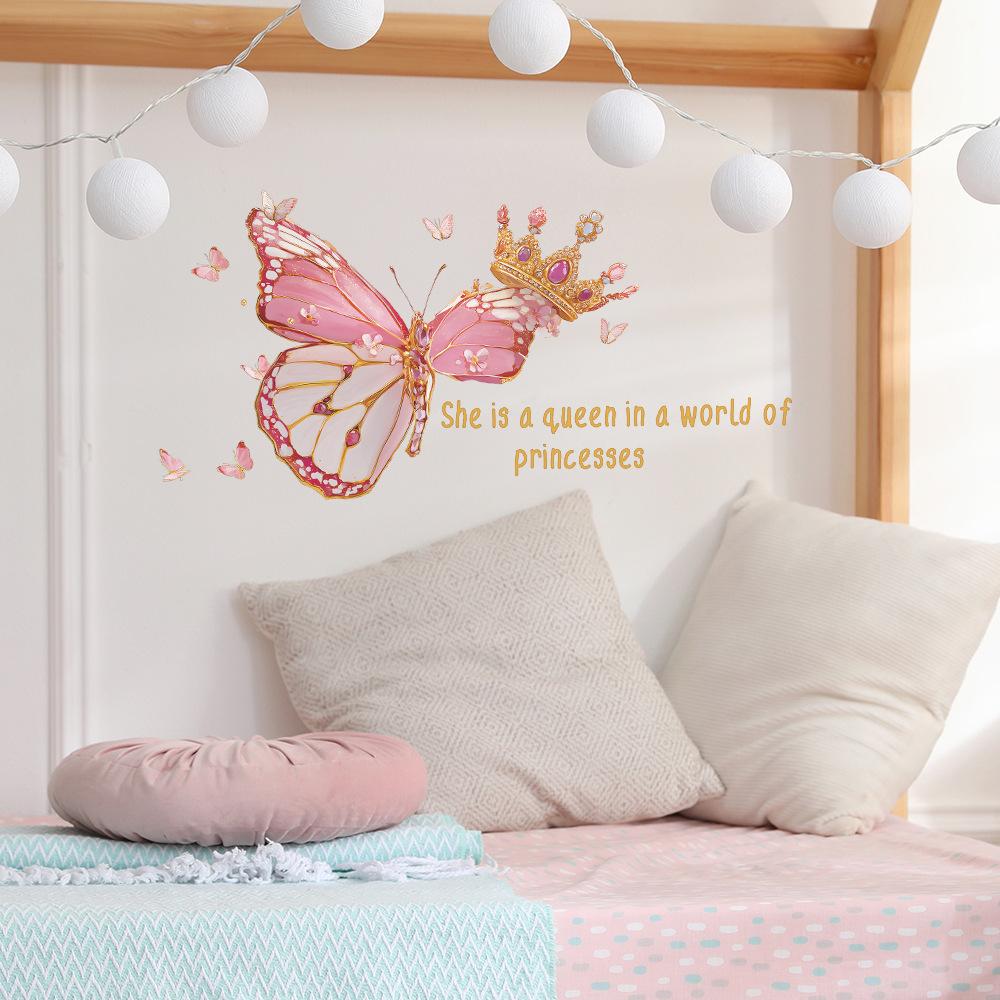 1Pc Butterfly Crown Princess Girls Room Wall Stickers DIY Wall Decoration Nursery Kids Baby Room Wall Sticker