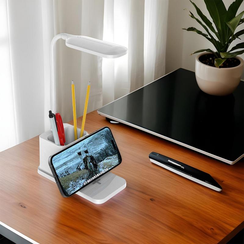 Bright Desk Lamp Wireless Charging LED Table Lamp Eye-Caring Lighting Adjustable Brightness Pen Holder Desktop Accessories Table