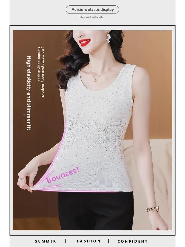 2024 Fashionable Heavy-Duty Diamond Bottoming Sleeveless Vest with Inner Slim Strap