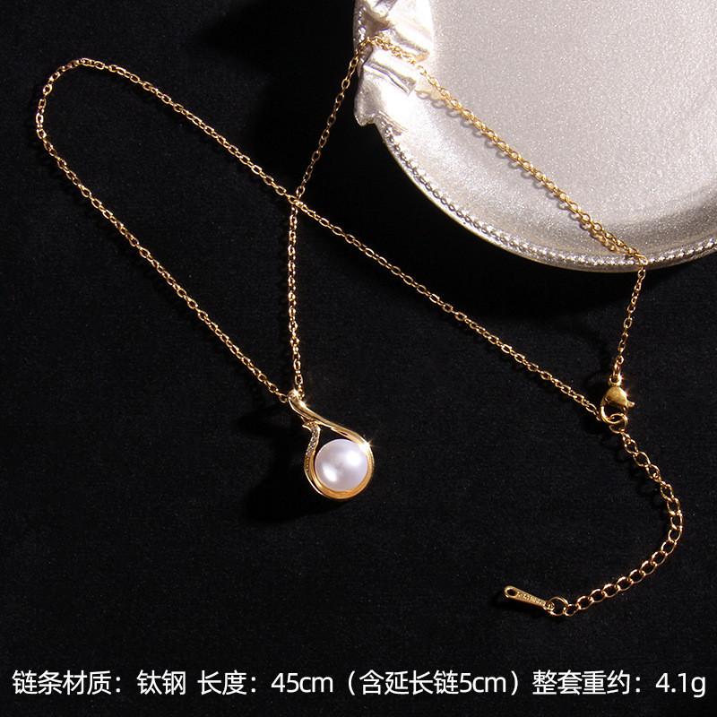 Luxury Water Drop Zircon Pendant Necklace Stainless Steel Trendy Imitation Pearl Choker Jewelry Party Gifts For Women Girls