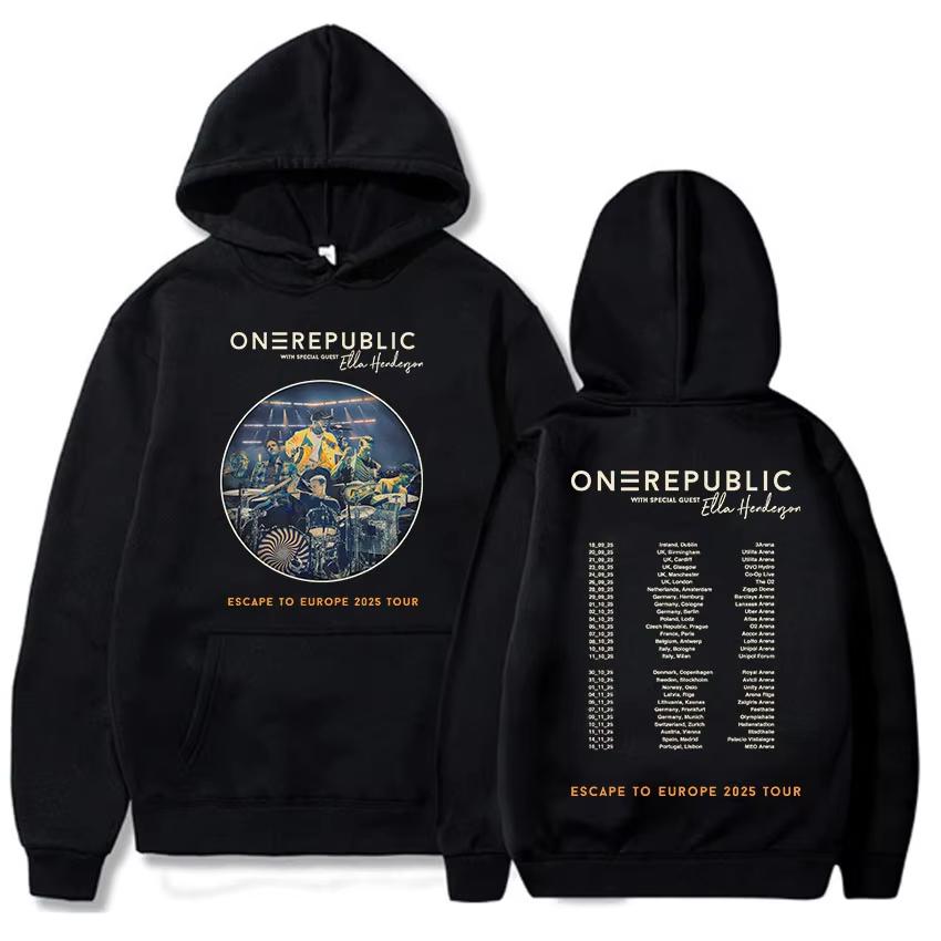 OneRepublic Escape To Europe Tour Hoodies New Autumn Casual Male Sweatshirts Long Sleeve Band Printing Sudaderas Unisex Hoodie