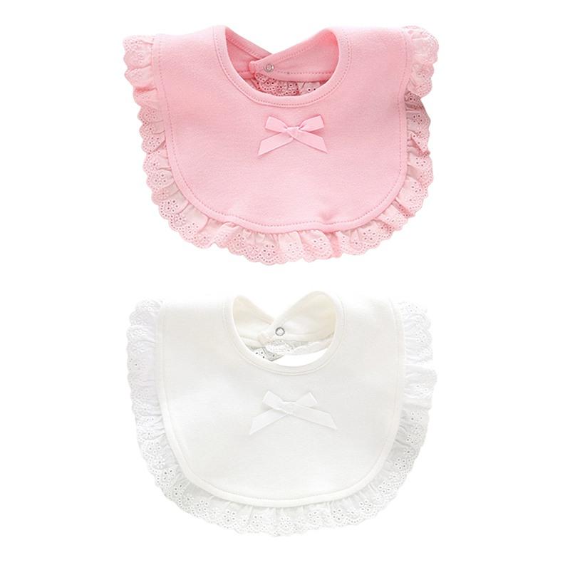 Baby Girls Cotton Snap Button Bibs Cute Bow Lace Bibs Waterproof Saliva Towel