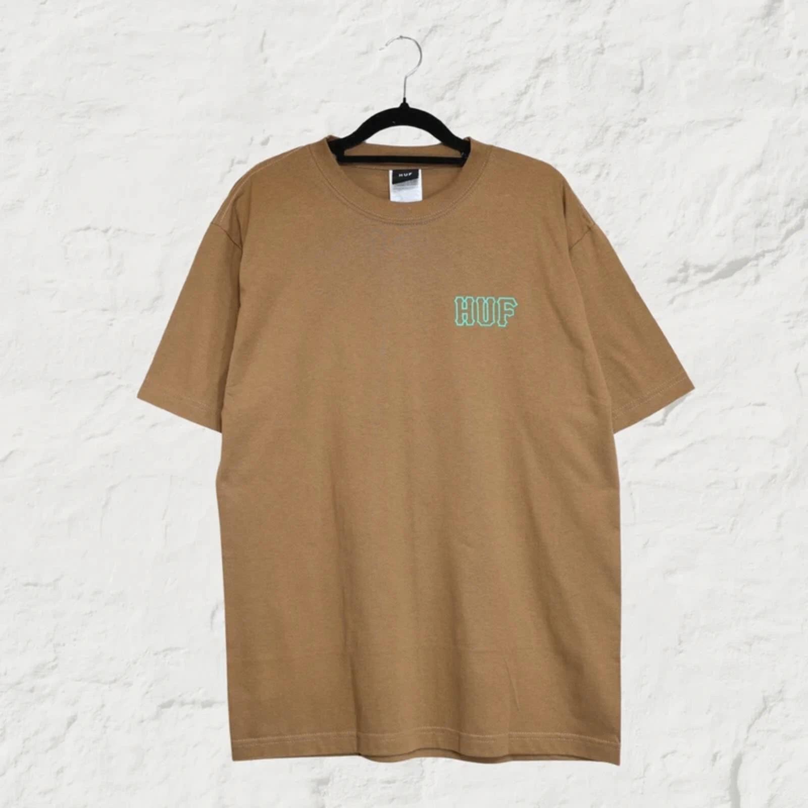 HUF Set H Logo T Shirt Camel M Minimalist Streetwear Skate Neutral Basic Tee 4XL