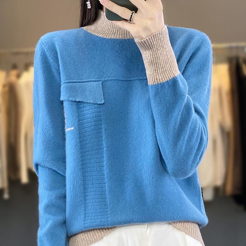 Fashion Autumn And Winter Casual Wind Japan And Korea Casual Pullover Versatile V-Neck Color Matching Regular Sweater Wool Sweater
