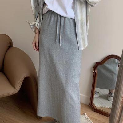 Women's High Waist Lace-Up Skirt: New Spring/Autumn Style, Casual A-Line Drape, Medium-Length with Hip Split Design.