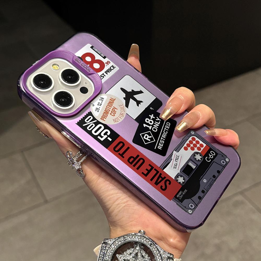 

Retro Tape Label Phone Case for iPhone 17 Air 16 16e 15 14 Plus 13 12 11 Pro Max X Xs XR 8 Colorful Silver Hard Cover iPhone 16 Plus