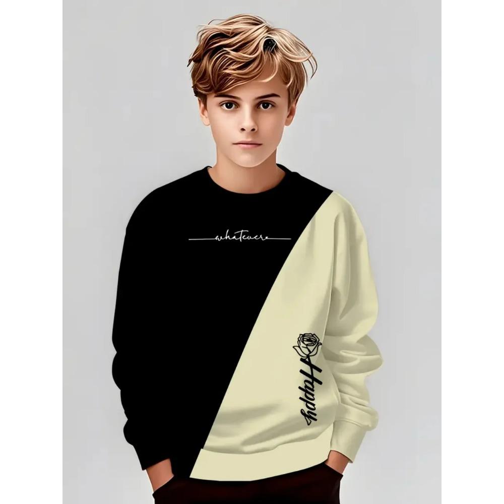 

Весняно-осінні дитячі футболки з круглим вирізом, у смужку, з кольоровими блоками, з 3D-принтом, модні, повсякденні, класичні, з довгим рукавом 160