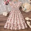 Rochie de vară cu mânecă scurtă, stil de vacanță, cu imprimeu floral, pentru moda fetelor