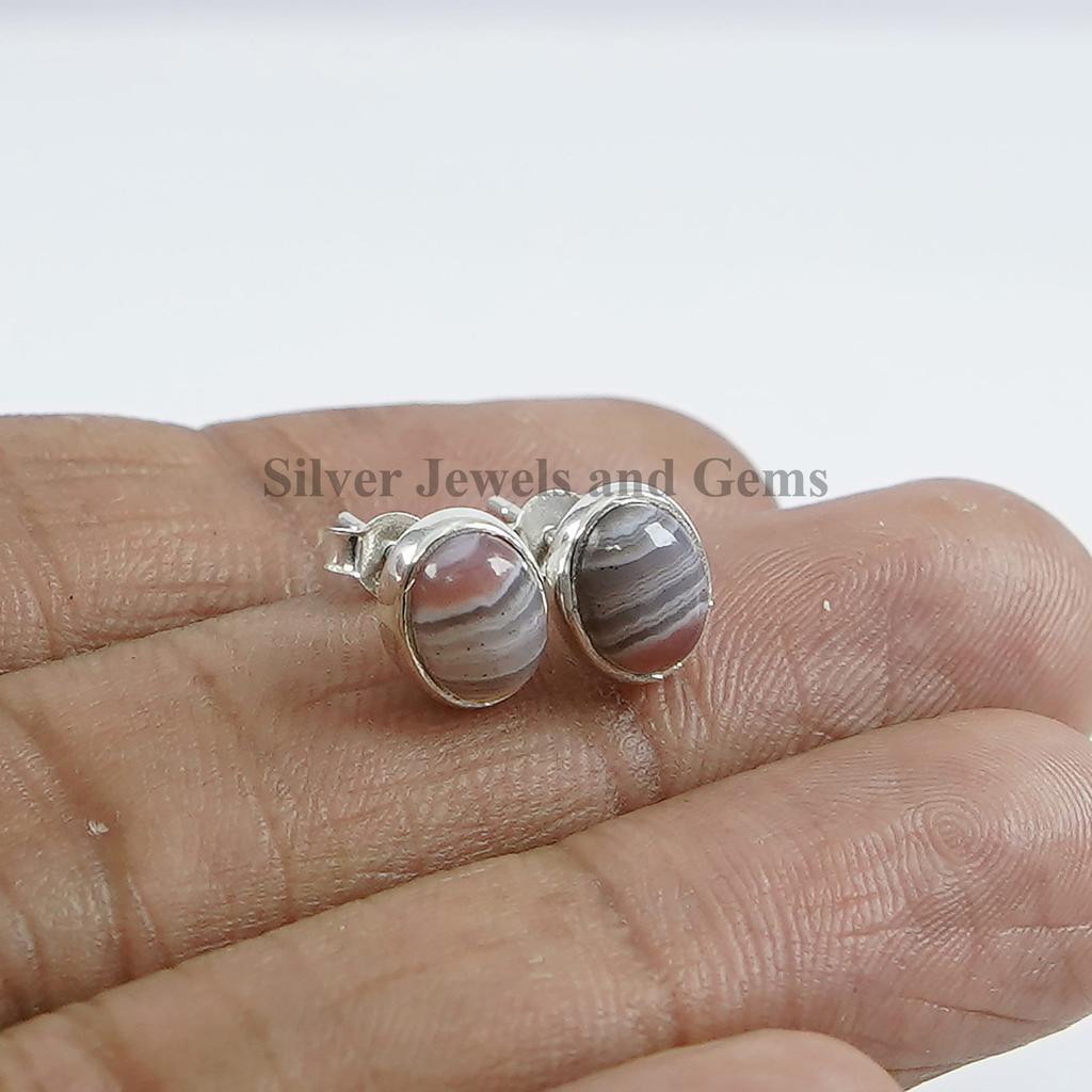 Botswana Agate Stud Earrings, Oval Agate Stud Earrings, 925 Sterling Silver Earrings, Anniversary Earrings, Gemstone Studs, Gift for Her