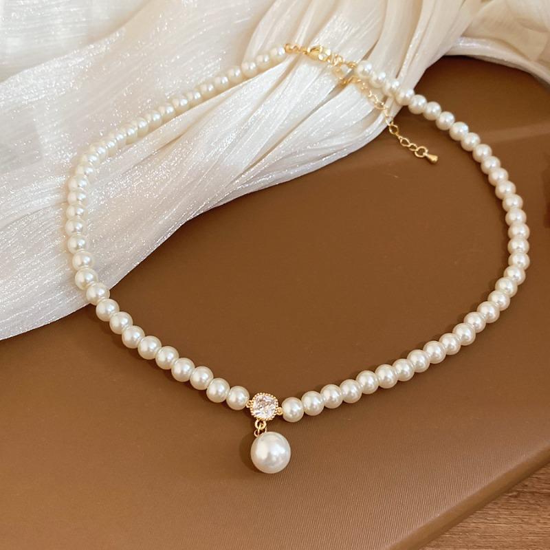 K Real Gold Electroplated Zircon Pearl Necklace Light Luxury Niche Fashion Collarbone Chain Daily Versatile Neck Chain Women