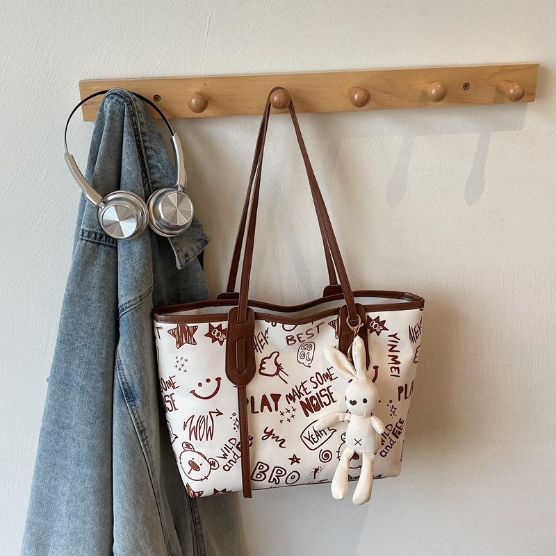 Summer Cute Carto Print Top Handle Bag Simple Shoulder Bag Women Fashi Tote Comfortable and Versatile Texture Storage Bags