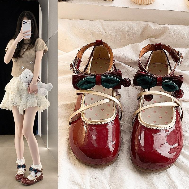 Fashion Fashion and Elegant Round Toe Bow Lolita Single Shoes Women's Spring and Summer New Japanese Soft Girl Small Leather Shoes