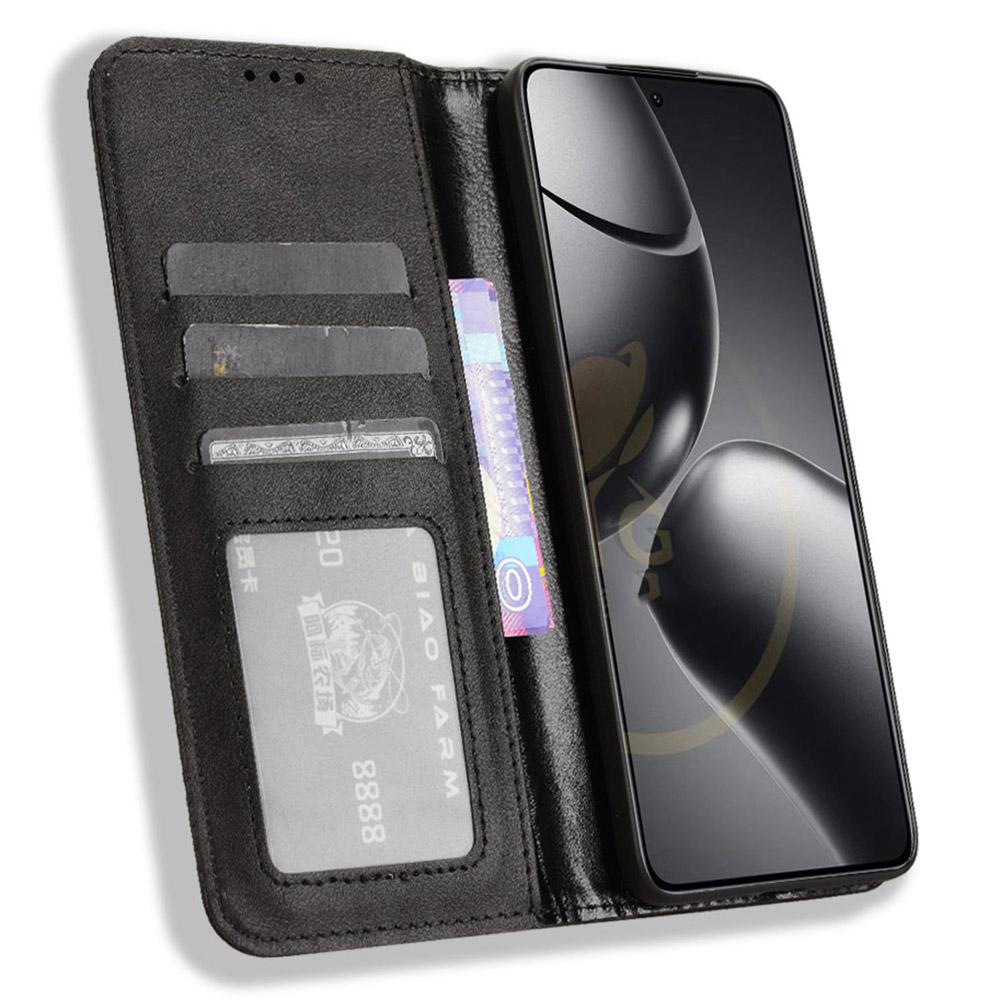 

For Xiaomi 14T Pro Leather Case Wallet Stand Retro Texture Phone Cover Black