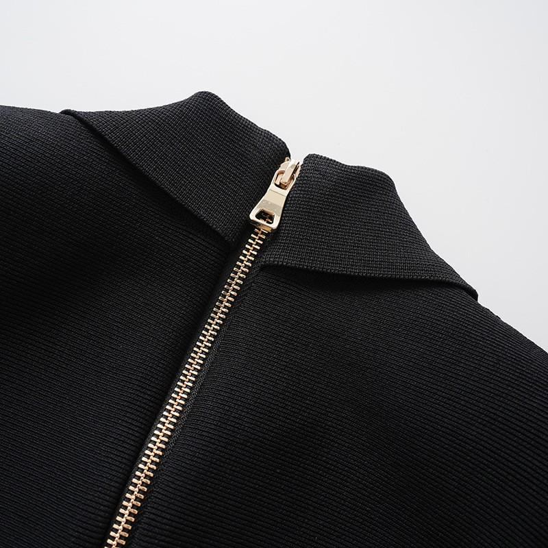 Bajiya 2025 Black A-line Knit Dress with Lapel for Women - European/American Spring/Summer Fashion