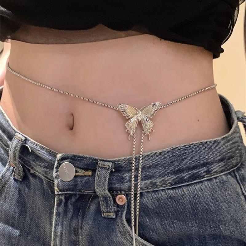 Butterfly Pull Necklace Female Niche Versatile Temperament Advanced Sense Collarbone Chain Autumn and Winter Waist Chain Multi-functional Chain