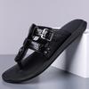 Men Black Leather Slippers Simple Flats Summer White Flip Flops Outdoor Sandals Blue Open Toe Beach Shoes Plus Size