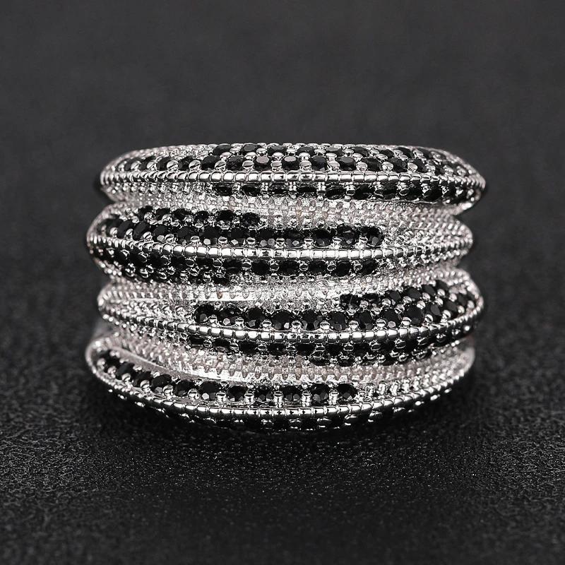 Huitan Hot Fashion Rings for Women Luxury Elegant Shiny Black CZ Finger Accessories Delicate Bright for Wedding Bridal