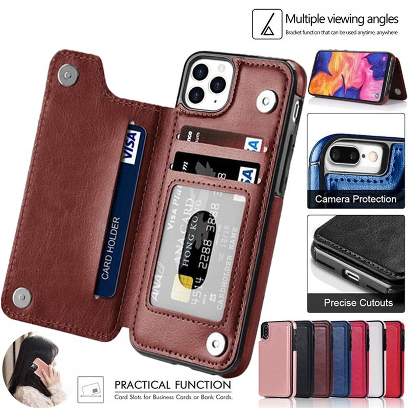 Leather Wallet Back Case for iPhone 11 12 13 14 15 16 17 Pro Max Mini Air XR XS 8 7 Plus SE Card Slots Holder Flip Cover