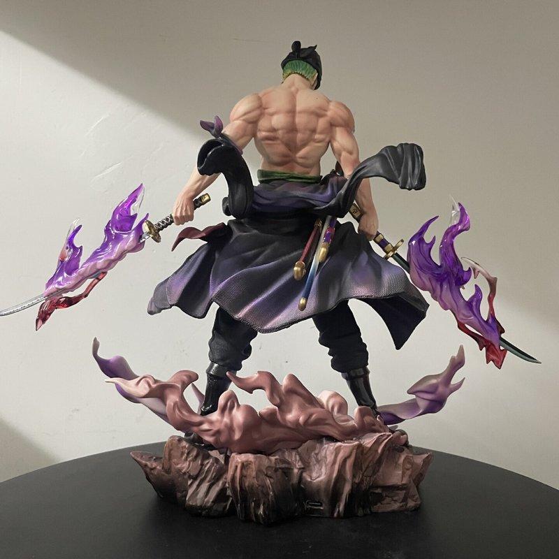 28cm One Piece Burst Aura Roronoa Zoro Double Head Sculpt Anime Figure Remote Control Glow Collectible GK Statue Model Toy Gift