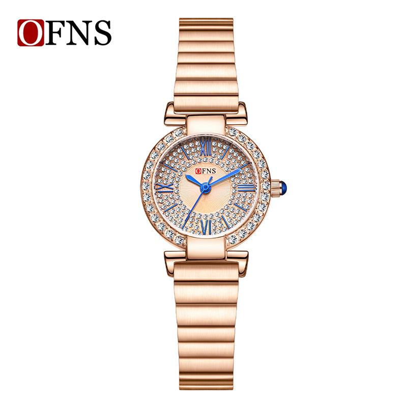 Oufanny Women's Retro Quartz Watch: Waterproof, Small Dial, Diamond Inlaid, Simple Design.