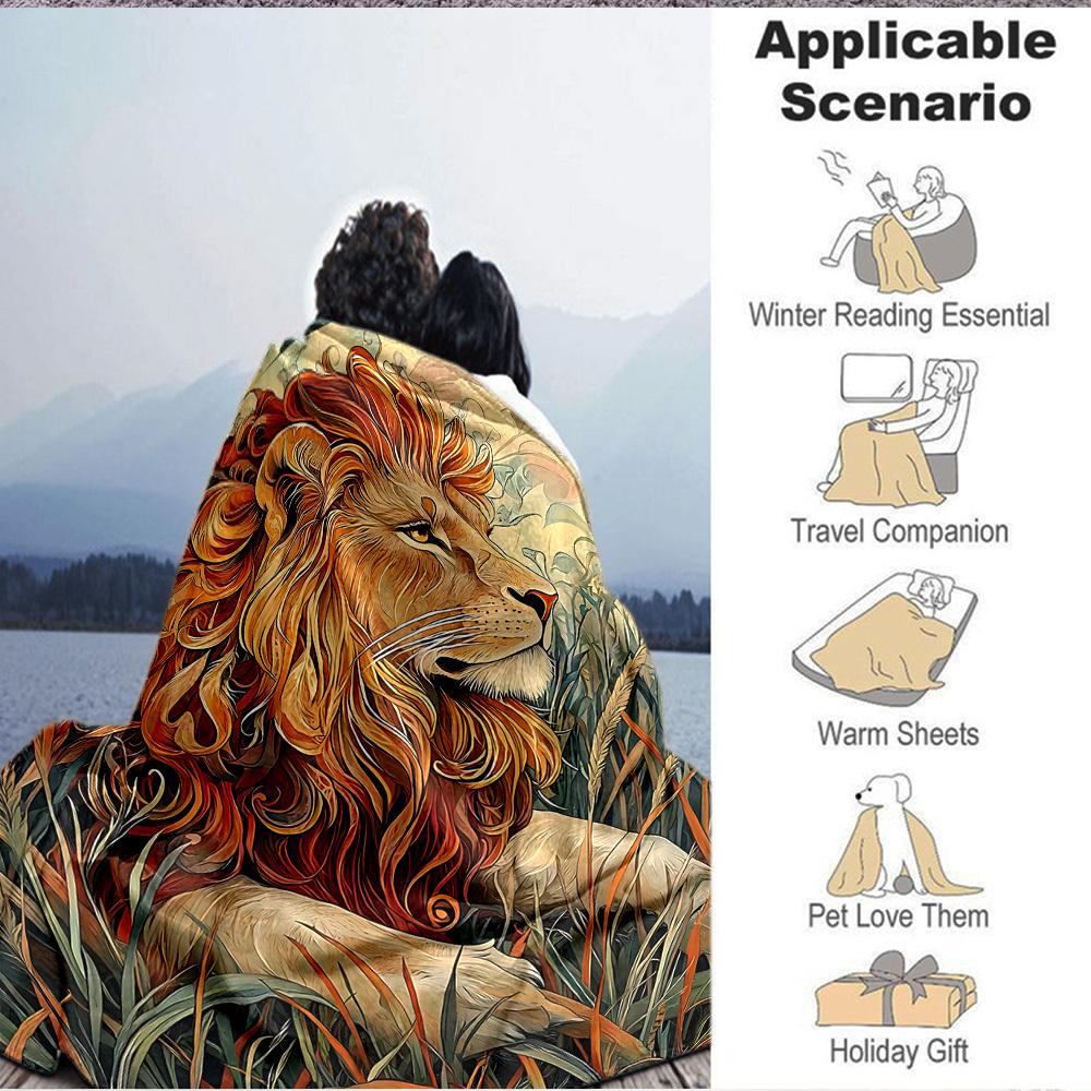 1pc Lion Safari Blanket, Lightweight Flannel Throw Blanket For Sofa, Bed, Travel, Camping, Living Room, Office, Couch, Chair, And Bed