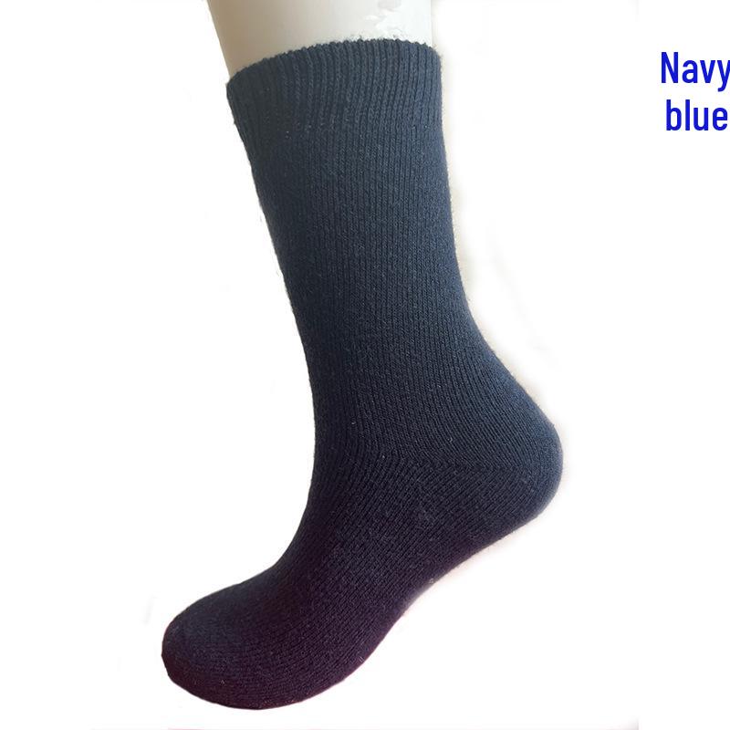 

Унисекс Теплые Шерстяные Гольфы до Середины Икры с махровой подкладкой - Однотонные Осенне-Зимние One Size темно-синий