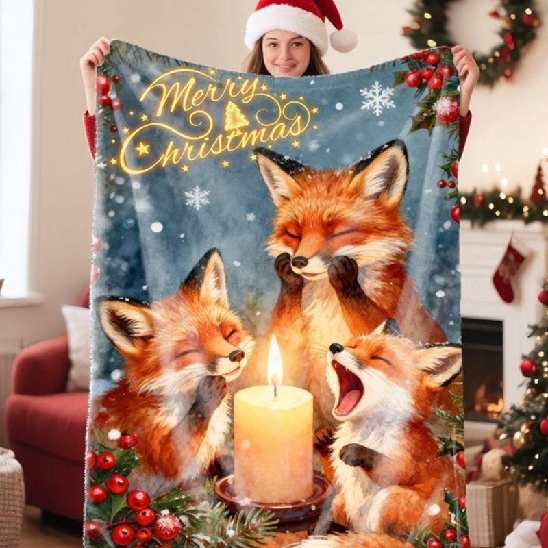 (1pc)Lovely Christmas Animal Blanket Fuzzy Cartoon Blanket for Kids Teens Great New Year Gifts