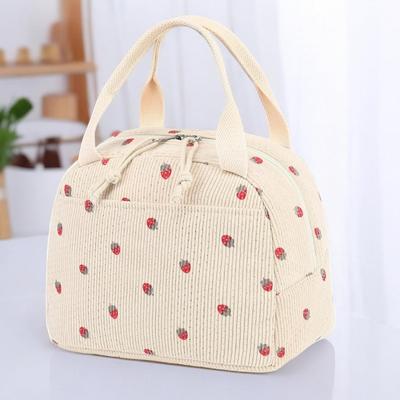Corduroy Waterproof Lunch Bag Thermal Insulation Lunch Box Storage Handbag Multifunctional Kid School Cooler Bag Picnic FoodPouch Office Insulated Bag