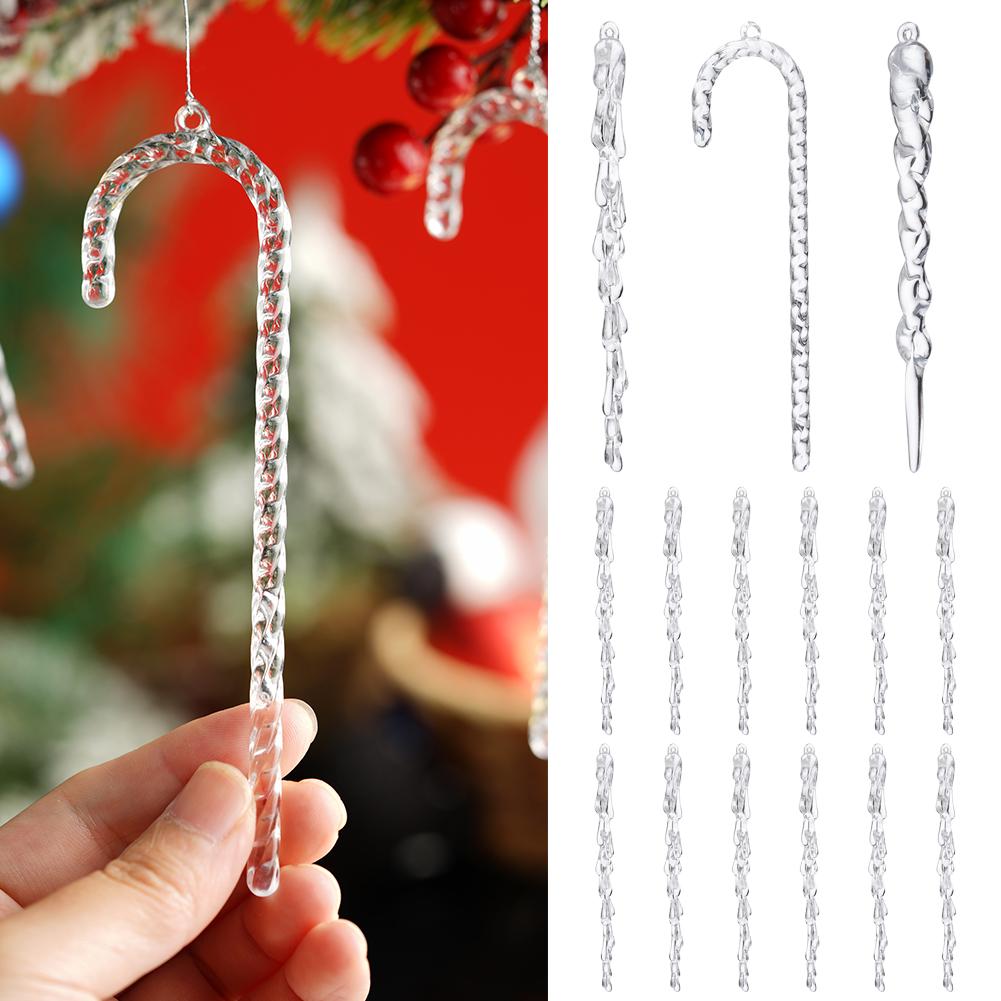 12pcs Christmas Clear Simulation Ice Xmas Tree Hanging Year Winter Ornament Party Fake Home Icicle Supplies Navidad Decor N H7F3