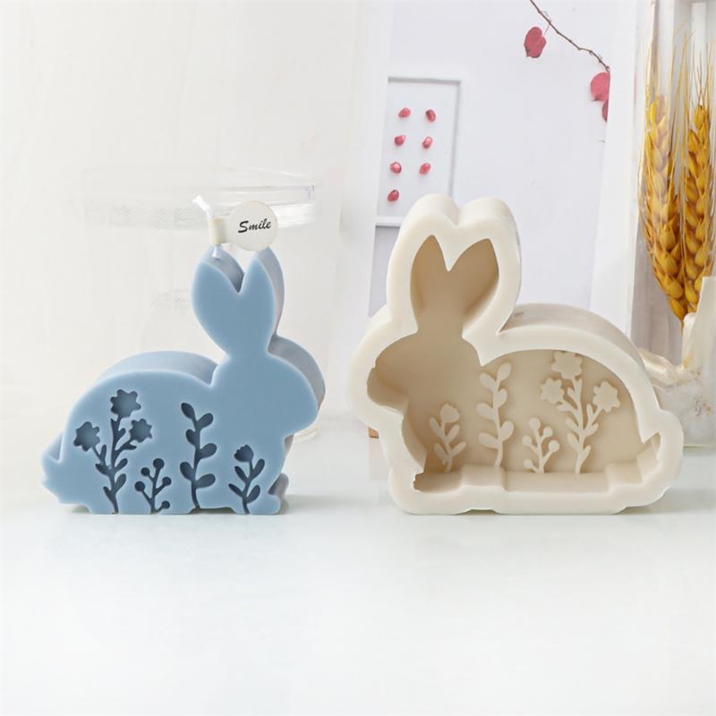 Embossed Flower Rabbit Silicone Mold DIY Wax Candle Molds Aromatherapy Casting Mould Handmade Animal Theme Ornament