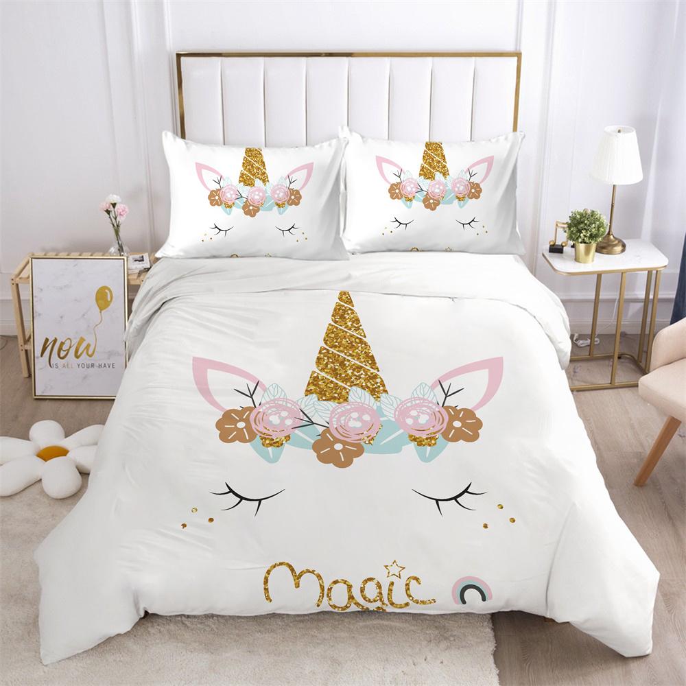 Unicorn Printed Bedding Set King Size Teen Bed Clothes Soft Highend Polyester Fashion Home Bedding Set