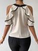 Women's Summer Elegant Double Layer Short Sleeve Shirt with Bow Collar Loose Fit Shirt