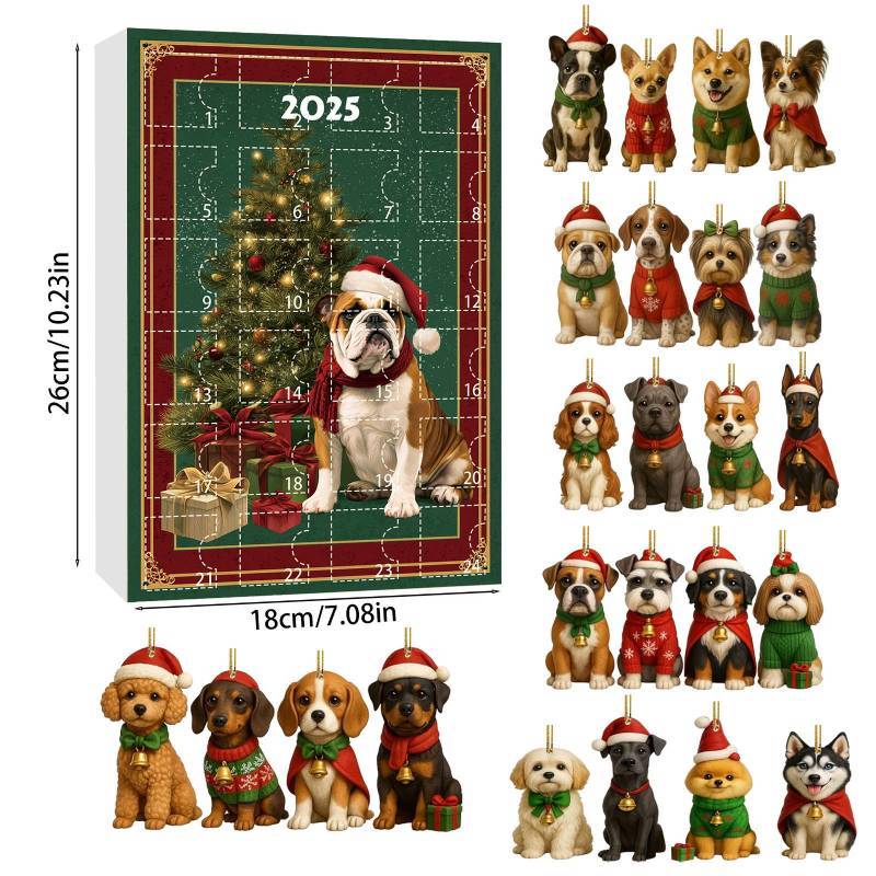 Christmas Cuter Dog Countdown Calendar Blind Box Tree Acrylic Pendant Gifts