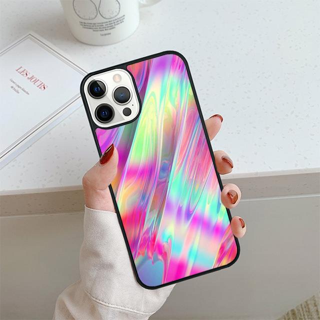 Iridescent Holographic Art Phone Case For iPhone 17 Air 14 15 16 13 12 Cover For Apple Pro Max 6S Plus Coque