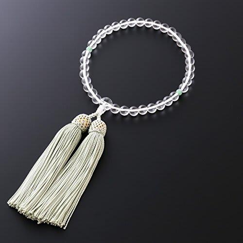 Kyoto Butsudan Hayashi Prayer Beads for Women, Pure Silk with Tassel, Genuine Crystal, Two-Heaven Indian Jade (Jadeite) [Prayer Beads Bag Set] W-037 K