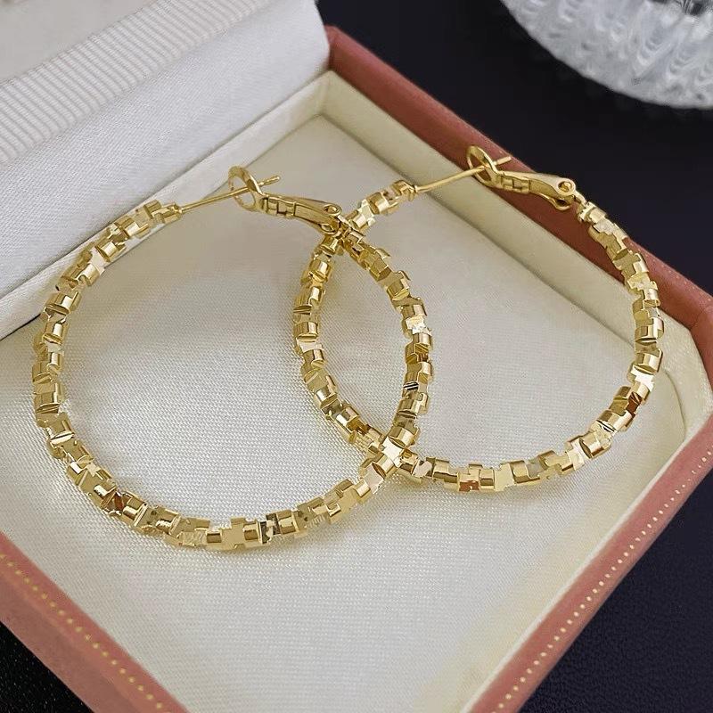 New Sequins Irregular Hoop Earrings Gold Color Metal Round Circles Women's Loop Earrings Rock Style Small Earrings brincos