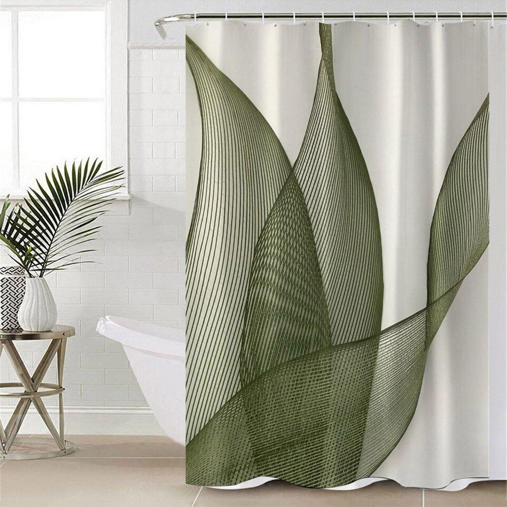 of Green Leaf Patterned Digital Printed Polyester Shower Curtain, Waterproof, No Drilling Required, Bathroom Partition Curtain