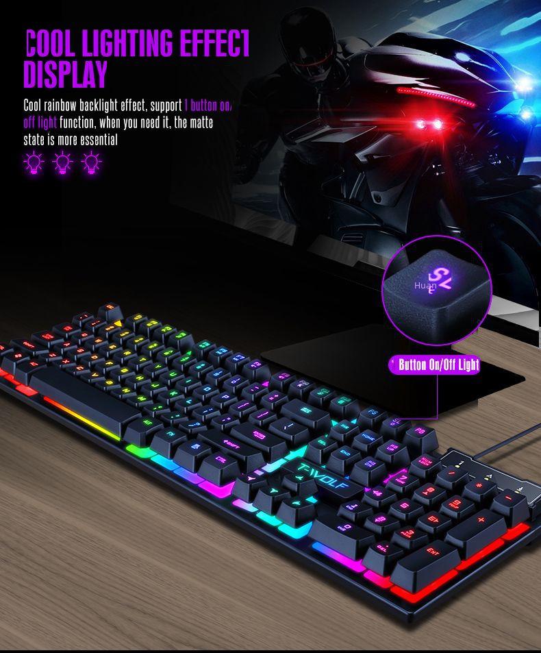 T-WOLF TF200 Gaming Keyboard & Mouse Set - Spanish/Russian Layout, USB Wired, Floating Design.