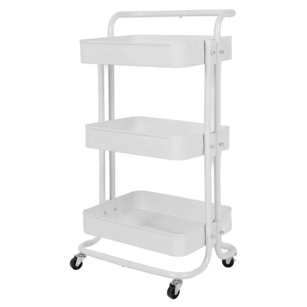 Rolling Utility Cart with 360 degrees  Rotating Wheels Handle Carbon Steel High Load Bearing 3 Tier Mesh