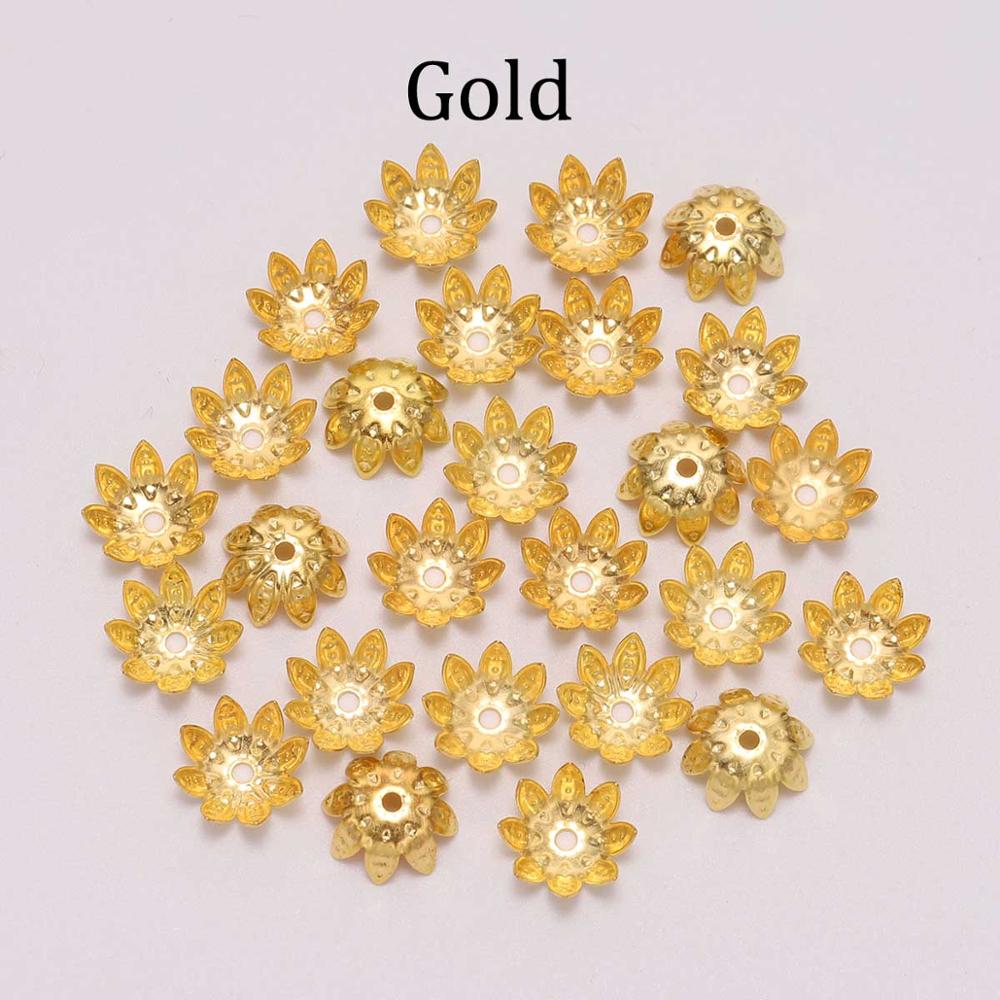 100 buc/pungă 8mm 10mm Capace de capăt cu mărgele de flori Capace de mărgele de aur pentru fabricarea de bijuterii DIY, brățări, cercei, accesorii, descoperiri