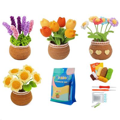 Χειροποίητα Πλεκτά Λουλούδια Κιτ Έναρξης Κροσέ Με Βαμβακερό Νήμα Δείκτες Κροσέ Αξεσουάρ Χειροτεχνίας DIY Χειροποίητο Υλικό Σετ Εργαλείων