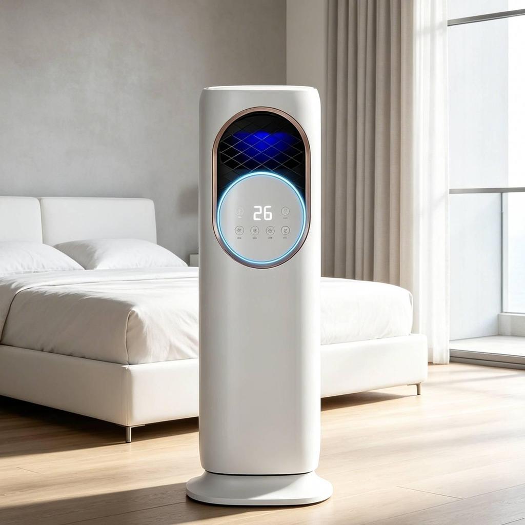 Mesh Grille Touch Buttons Freestanding Air Cooling Unit Fan Cylindrical Body