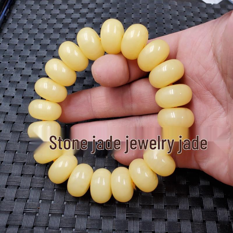 Imitation Beeswax Abacus Bead Bracelet with Amber Clasp