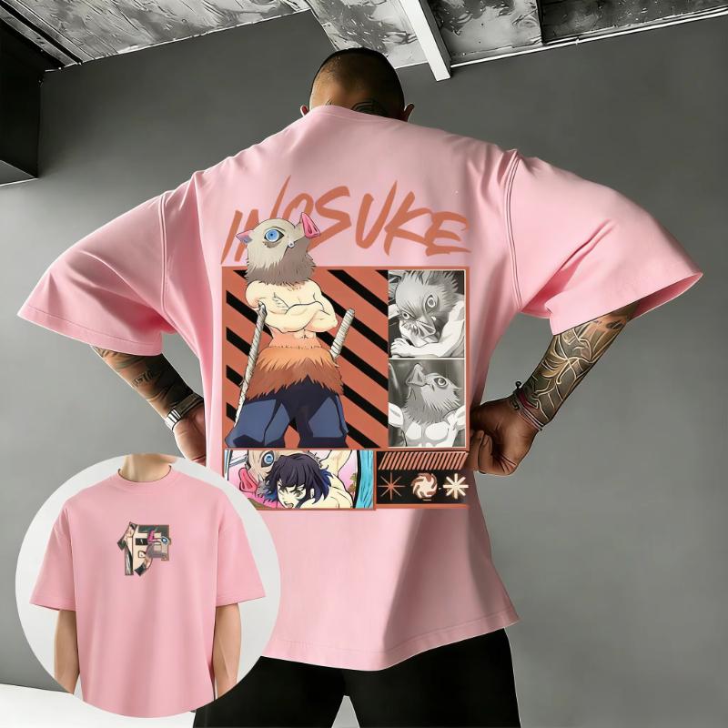 2026 Demon Slayer Mens and Womens Summer Tshirt New Anime Inosuke Printed Harajuku Large Casual Loose Y2K Parent Child Top