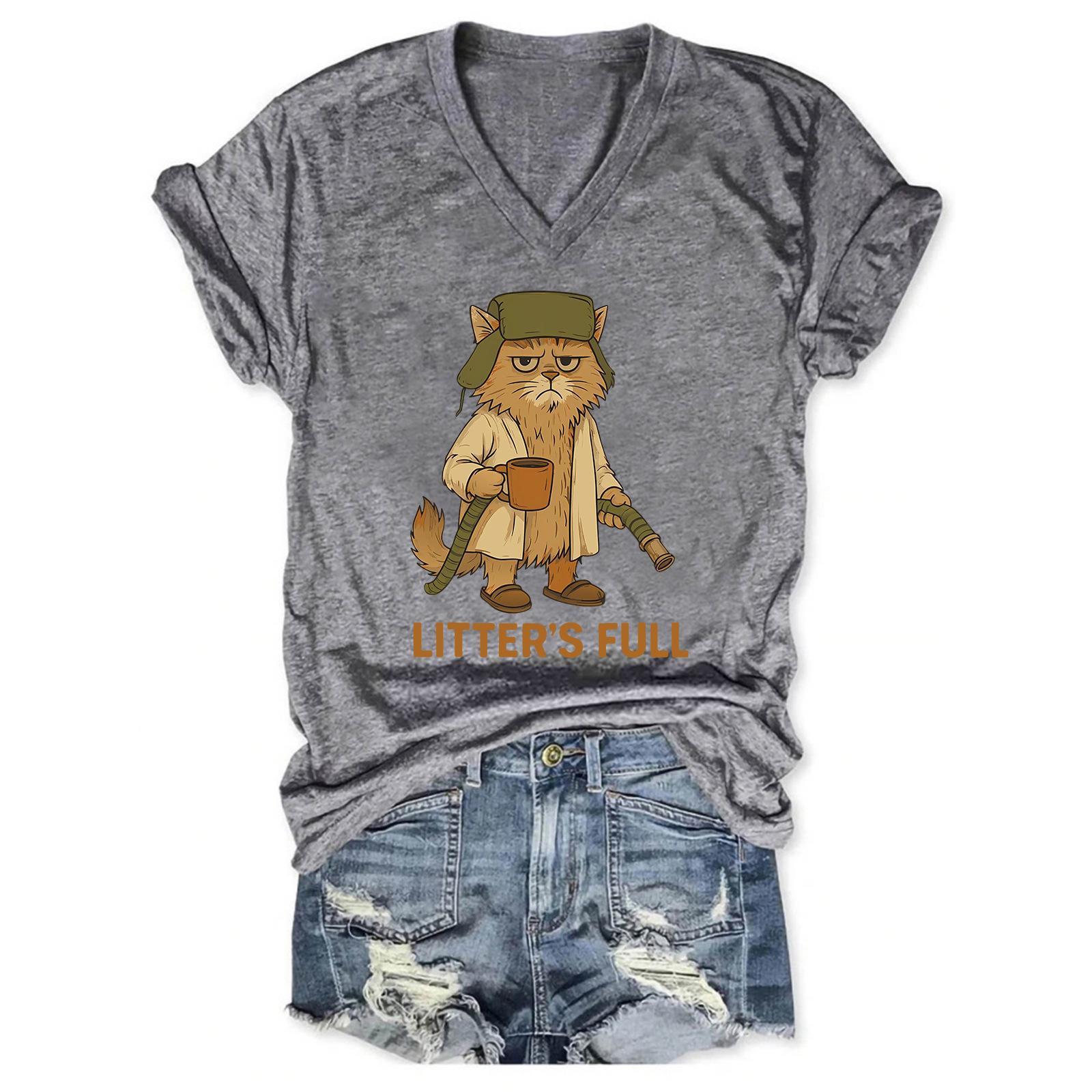 2025 Cross-Border V-Neck Printed Short-Sleeve Pullover T-Shirt - Summer Women s Casual Top S