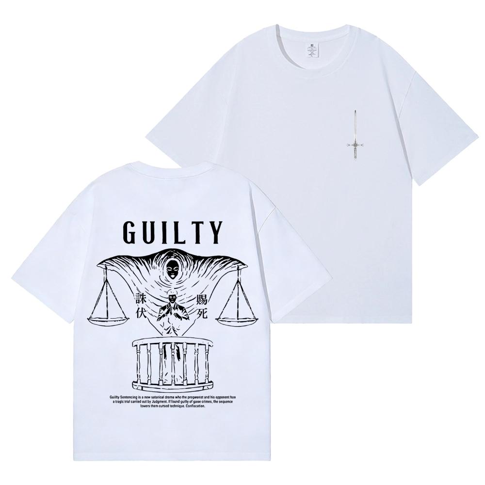 Guilty Letter Justice Scale Back Printed Tshirt Unisex Dark Gothic Graphic Tee Streetwear Cotton Oversized Unisex Short Sleeve