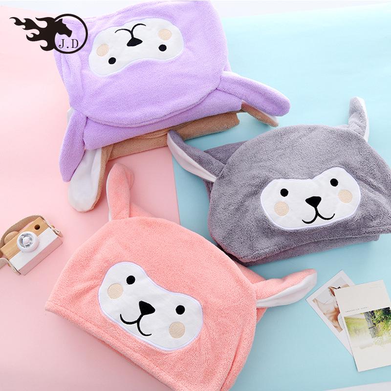 Children's Hooded Coral Fleece Bath Towel - Soft, Absorbent, Cartoon Design