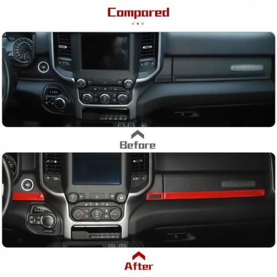 4x Rote Dekorationseiste für die Mittelkonsole vorne, Zierleisten für Dodge Ram 1500 18+