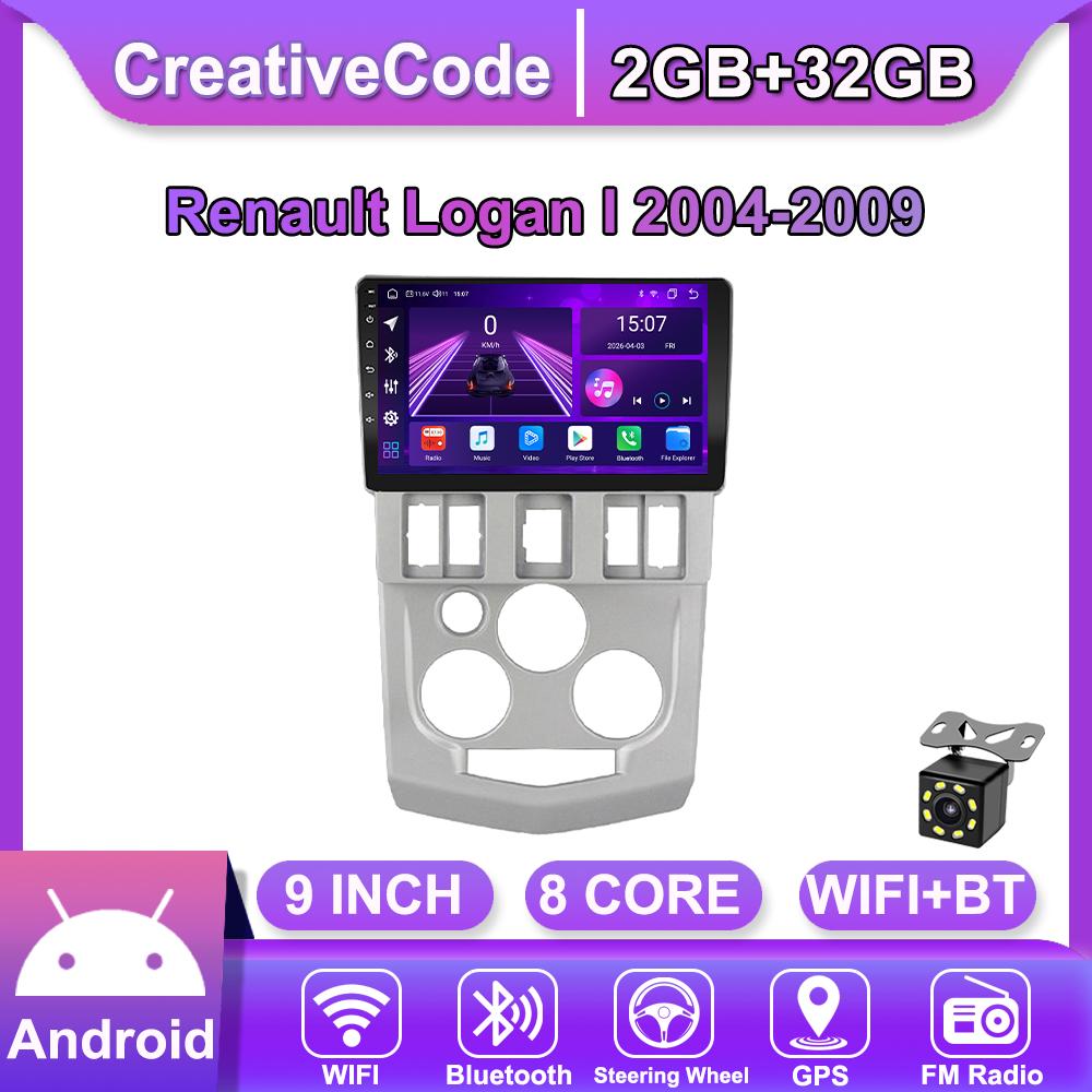 Android Car-Play Car Radio For Renault Logan I 2004-2009 Multimedia Player Head Unit Stereo GPS Navigation BT WIFI,8 CORE ,2+32GB